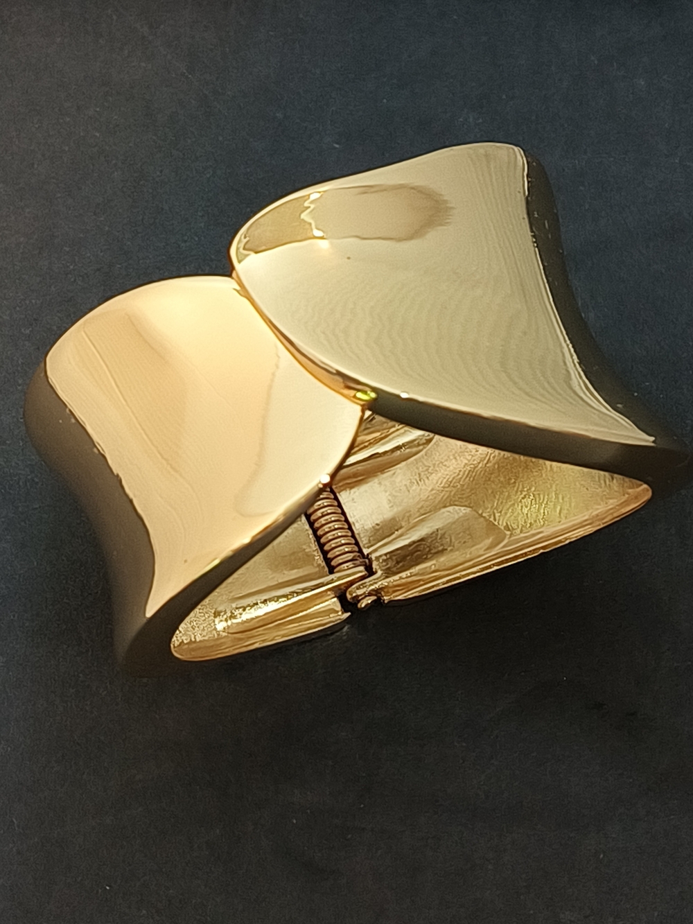 Wide Chunky Bright Gold Tone Bypass Spring Clamp Cuff Bracelet